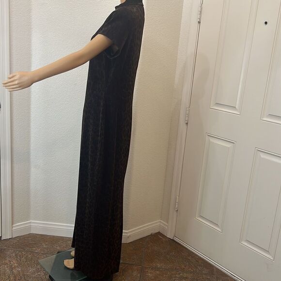 Summer Nites Dress 14 Animal Print Gold Shimmer Metallic Maxi Evening Back Slit - Picture 5 of 9